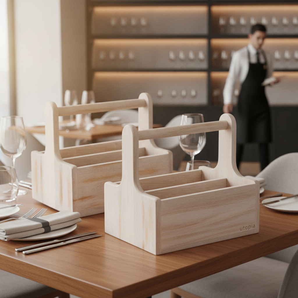 Acacia Wood Medium Table Caddy 200x153mm for Cafés & Restaurants (Pack of 2)