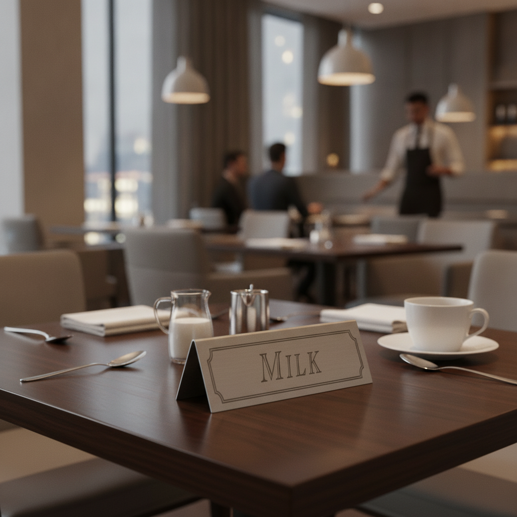 Stainless Steel Milk Table Sign 38x120mm for Restaurants & Events