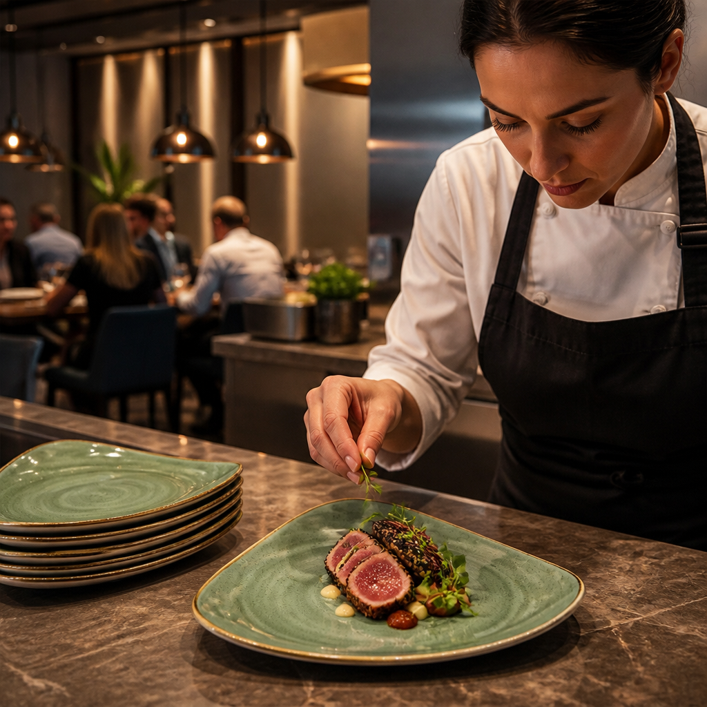 Triangular Plates 265mm Green Vitrified Ceramic for Restaurants & Cafés (Pack of 12)