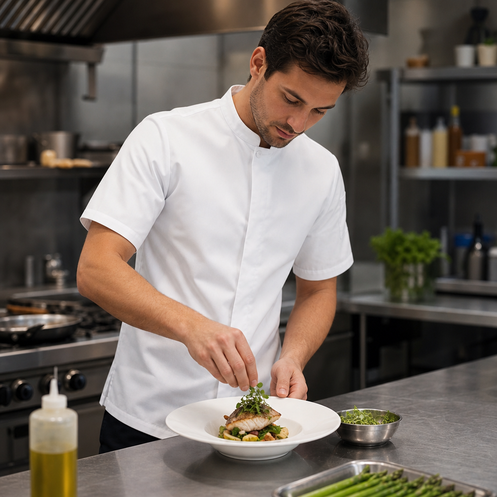 Short Sleeve Chef Jacket with Mesh Panels for Commercial Kitchens