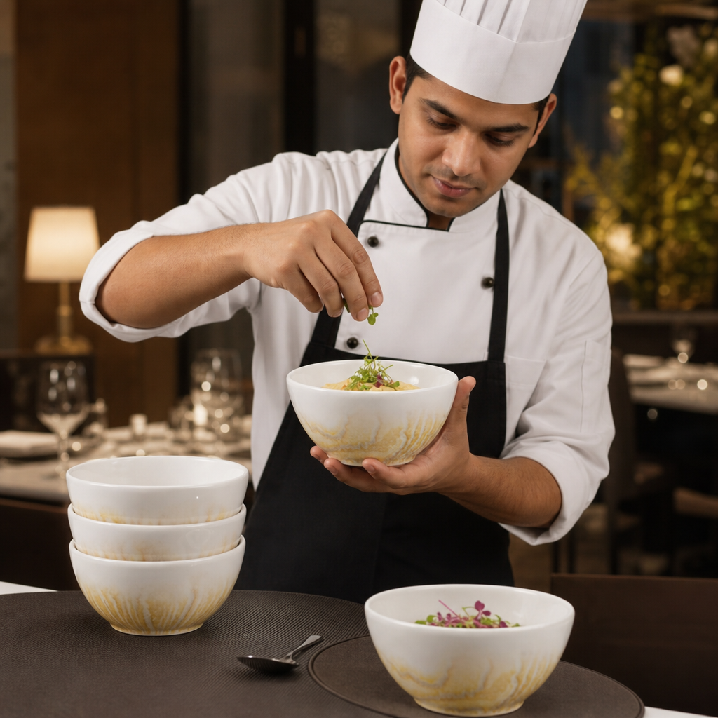 Deep Bowls 102mm Gold Vitrified Ceramic for Modern Hospitality (Pack of 12)