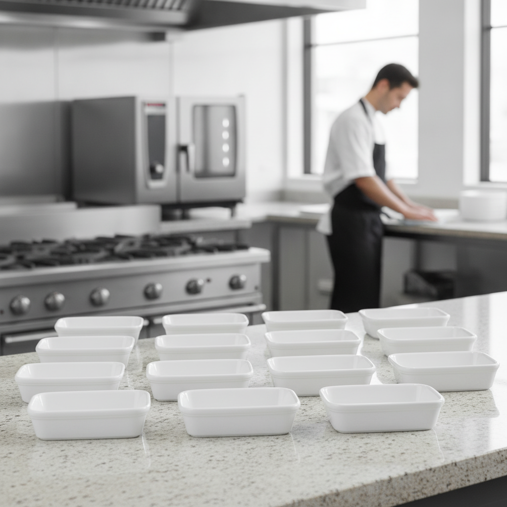 Super Vitrified Porcelain Shallow Rectangular Dish 155x115mm for Professional Use (Pack of 12)