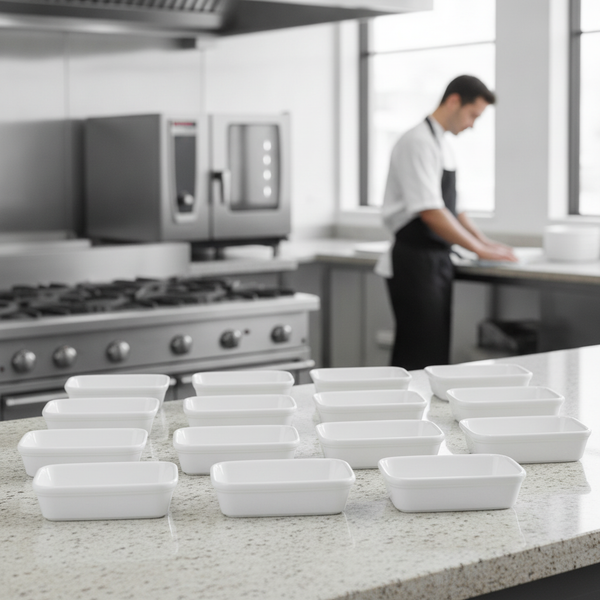 Super Vitrified Porcelain Shallow Rectangular Dish 155x115mm, Ceramic, pack of 12