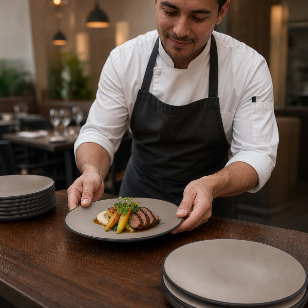 Round Plates Made 229mm Sandstone Melamine for Foodservice (Pack of 24)