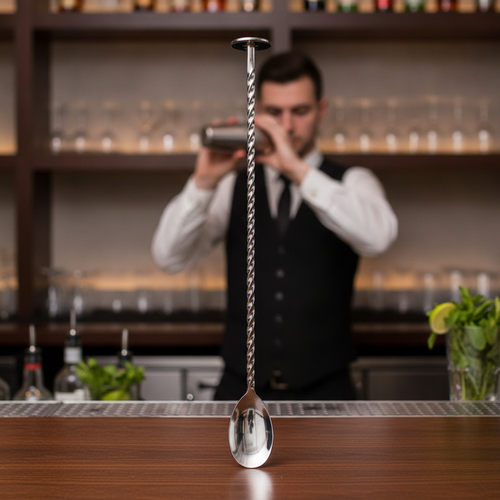 Stainless Steel Cocktail Spoon with Masher 280mm for Bartending