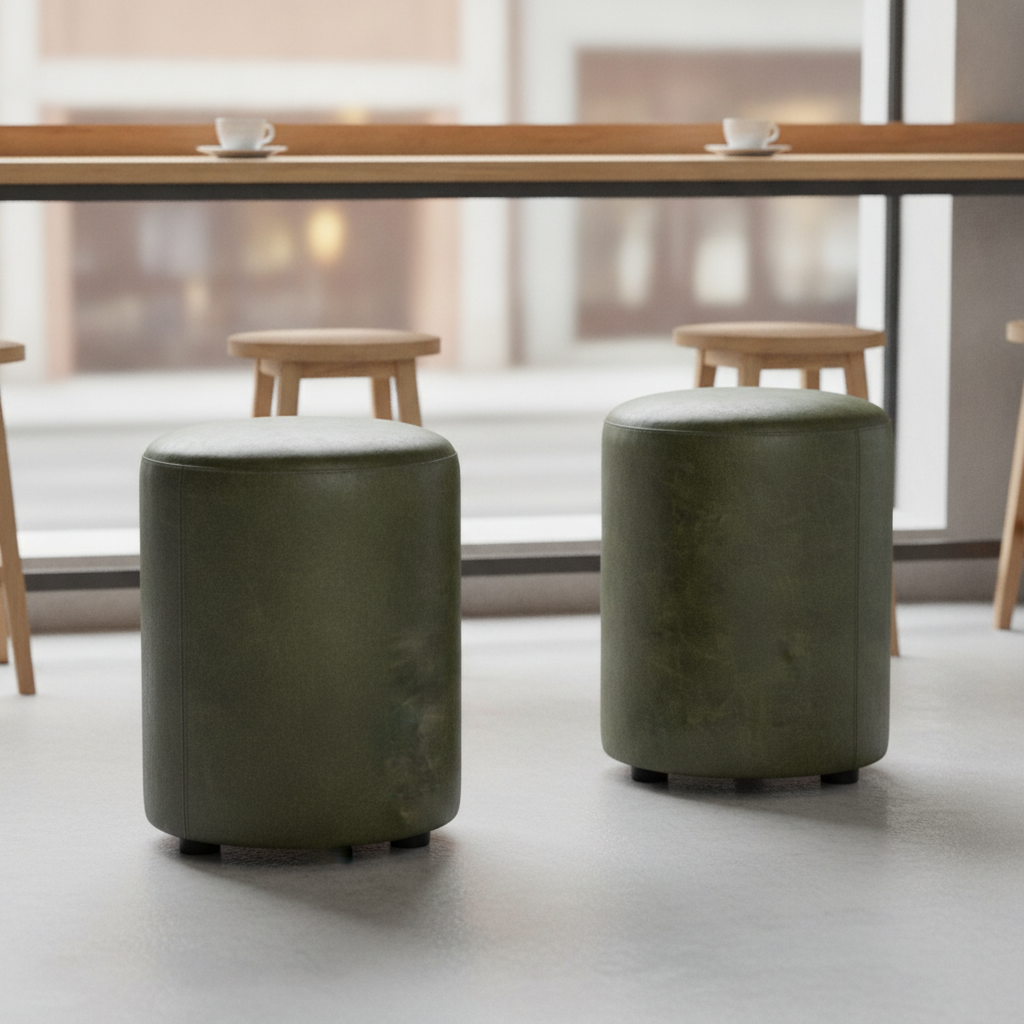 Rubber Wood Cylinder Bar Stools 470x350mm for Cafés & Bars (Pack of 2)