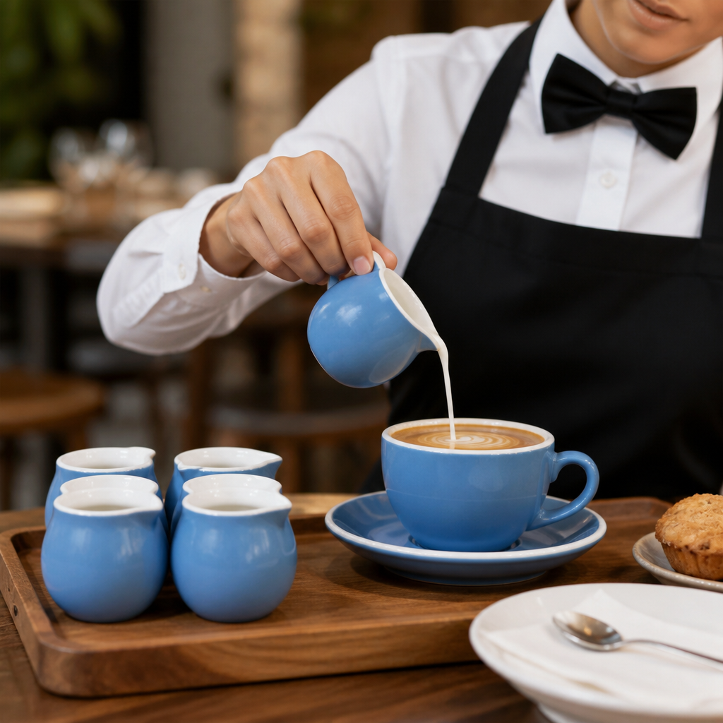 Blue Stoneware Milk Jugs 70ml for Caf·Service (Pack of 6)