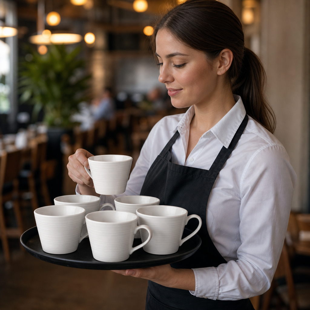 Snug Mugs 341ml White Stoneware for Bistros & Cafés (Pack of 6)
