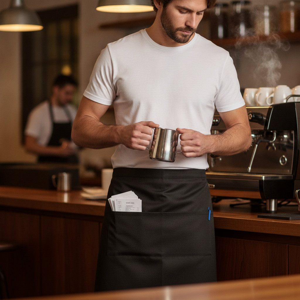 Polycotton Black Money Pocket Aprons for Busy Hospitality (Pack of 10)
