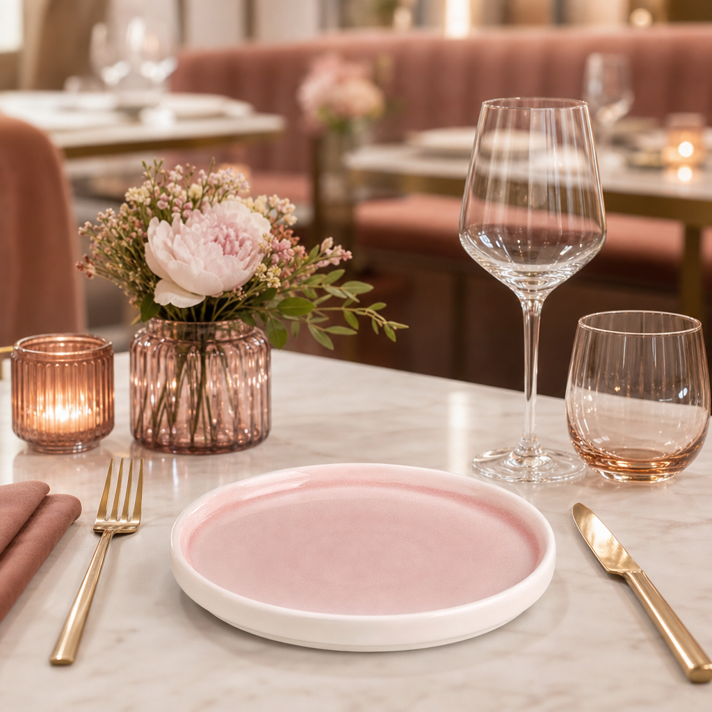 Plates Pink Porcelain for Stylish Table Settings (Pack of 6)