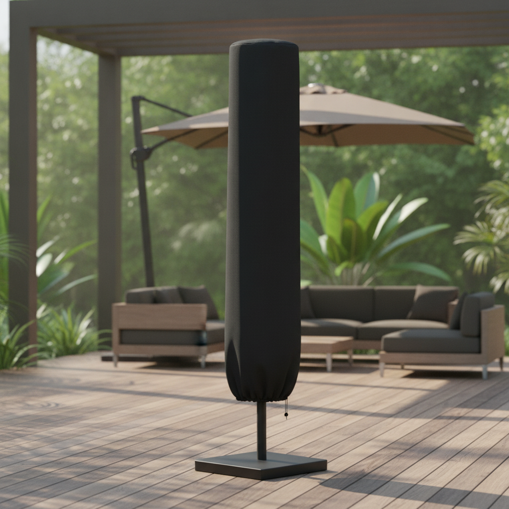 Heavy-Duty Black Polyester Parasol Cover for Outdoor Use
