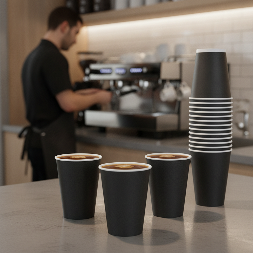 Cardboard Black Coffee Cups 455ml for Takeaway Services (Pack of 1000)