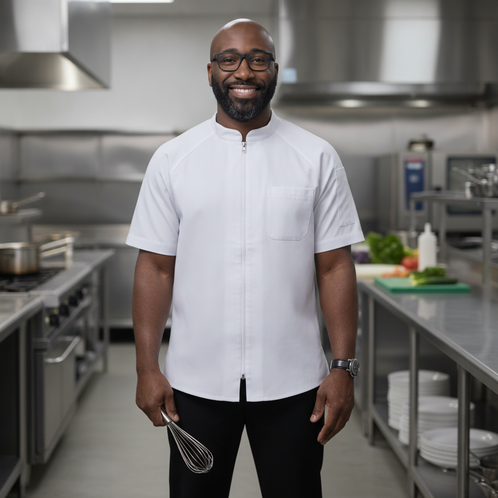 Recycled Polyester White Chef Jacket for Professional Kitchens