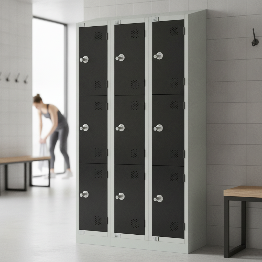 Powder Coated Steel Black Three Door Lockers for Changing Rooms