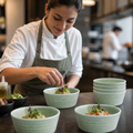 Flat Round Bowls Nature-Inspired 530ml Green Porcelain for Catering & Hospitality (Pack of 6)