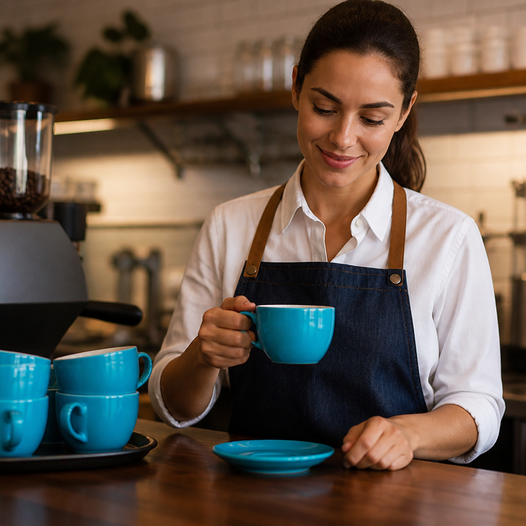 Stoneware Cappuccino Cups Blue 340ml for Cafés & Restaurants (Pack of 12)