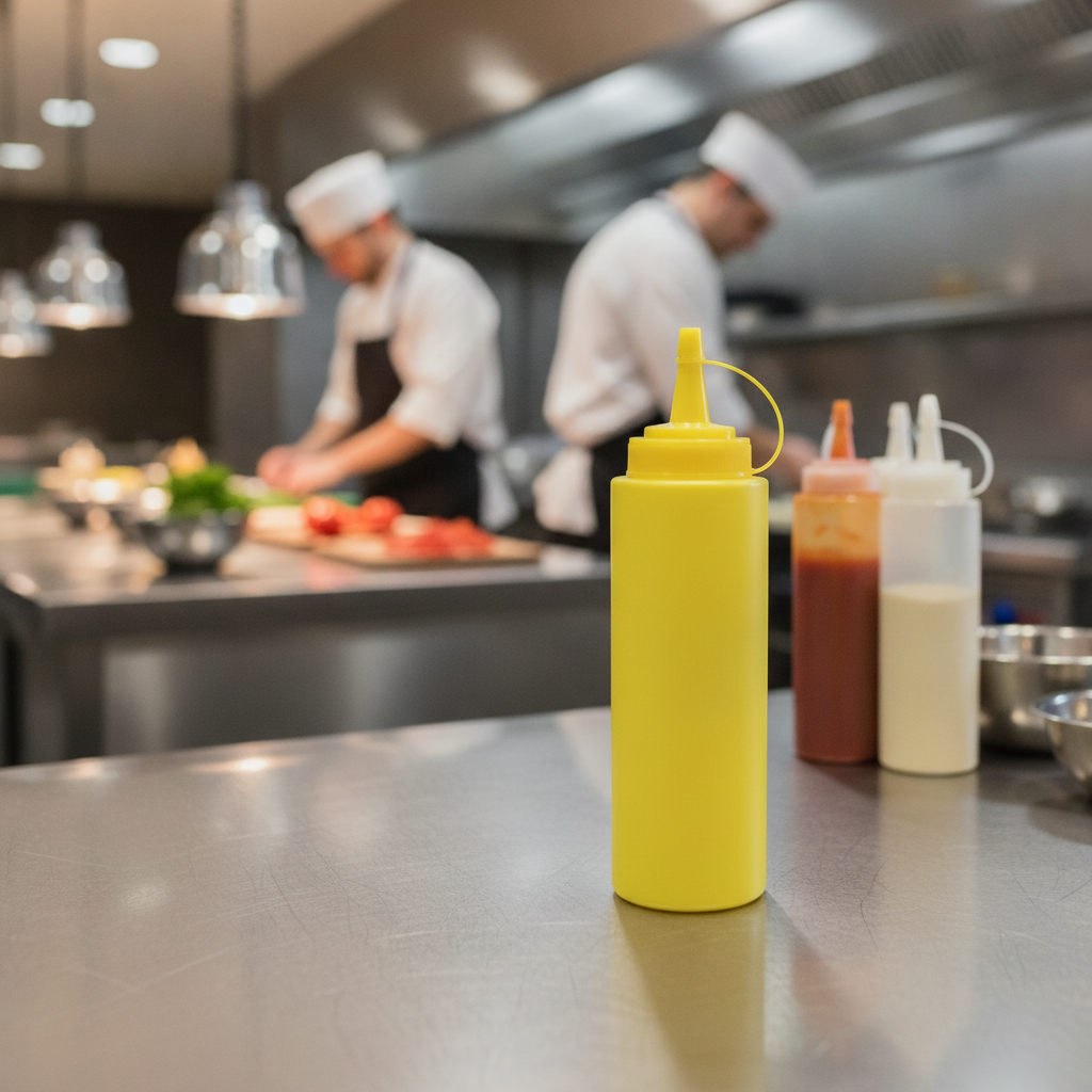 Polyethylene Yellow Squeeze Sauce Bottle 340ml for Self-Service Areas