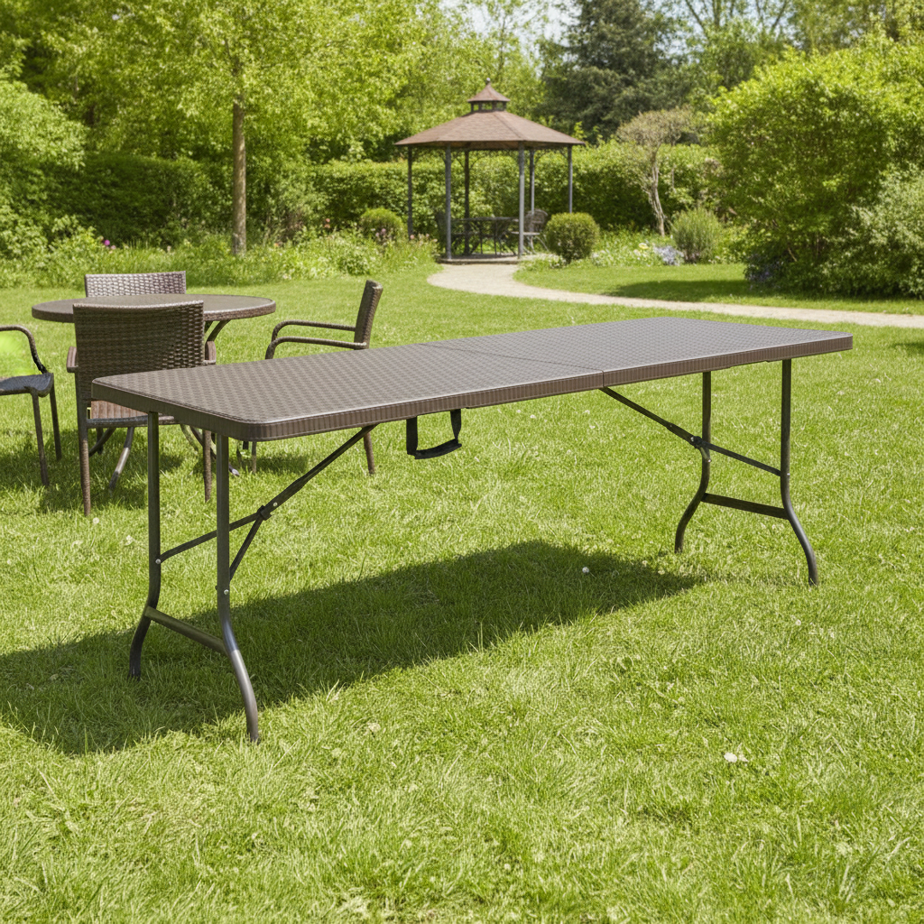 Brown Rattan Folding Table 6ft with HDPE Top for Events