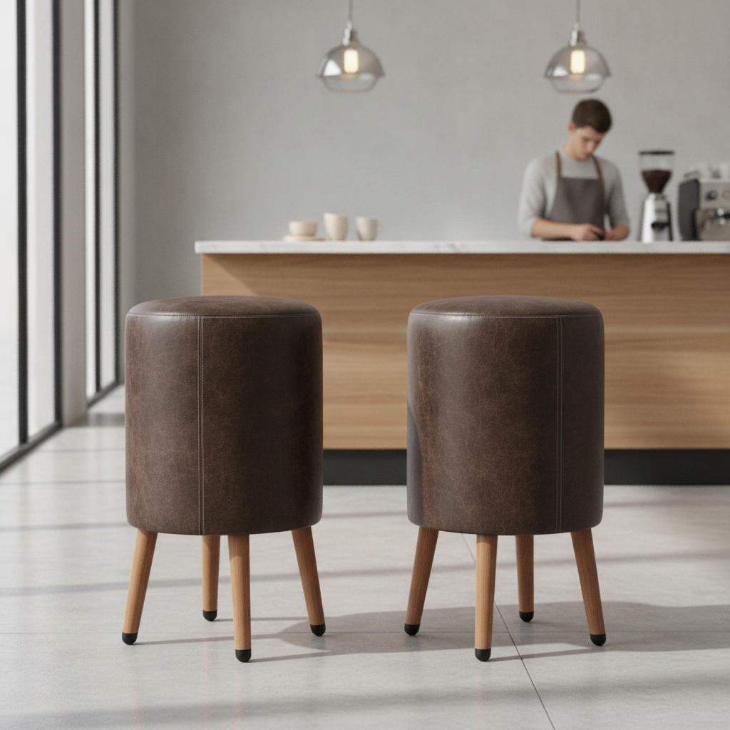Rubber Wood Cylinder Bar Stools 470x350mm for Cafés & Restaurants (Pack of 2)