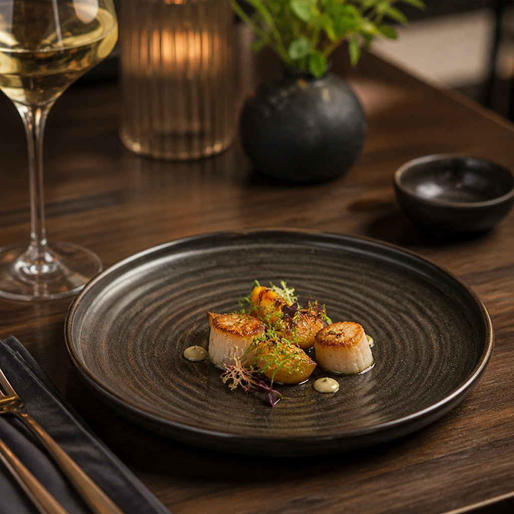Walled Plates Iron Black Porcelain for Creative Dining (Pack of 6)