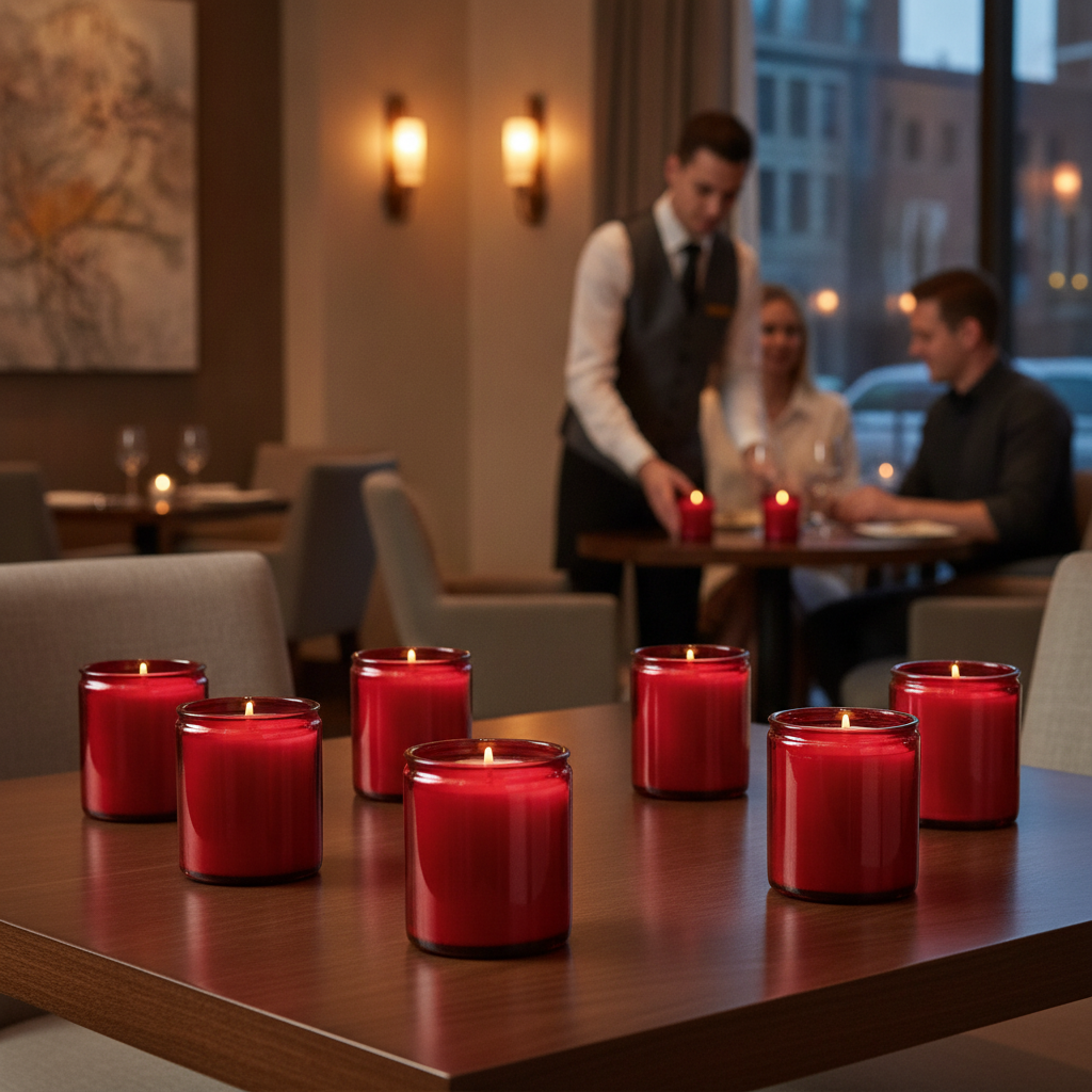 Red Glass Candle Jars with Wax 82mm for Relaxed Dining (Pack of 8)