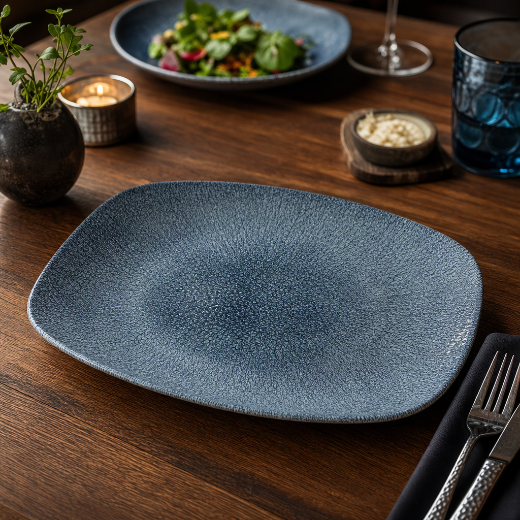 Rectangular Plates Blue Porcelain for Restaurants & Cafés (Pack of 12)