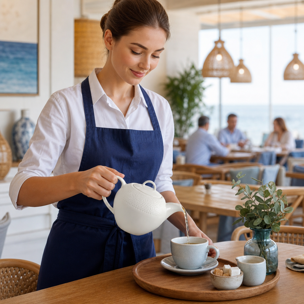 Super Vitrified Ceramic White Beverage Pot 852ml for Coastal Cafés (Pack of 4)