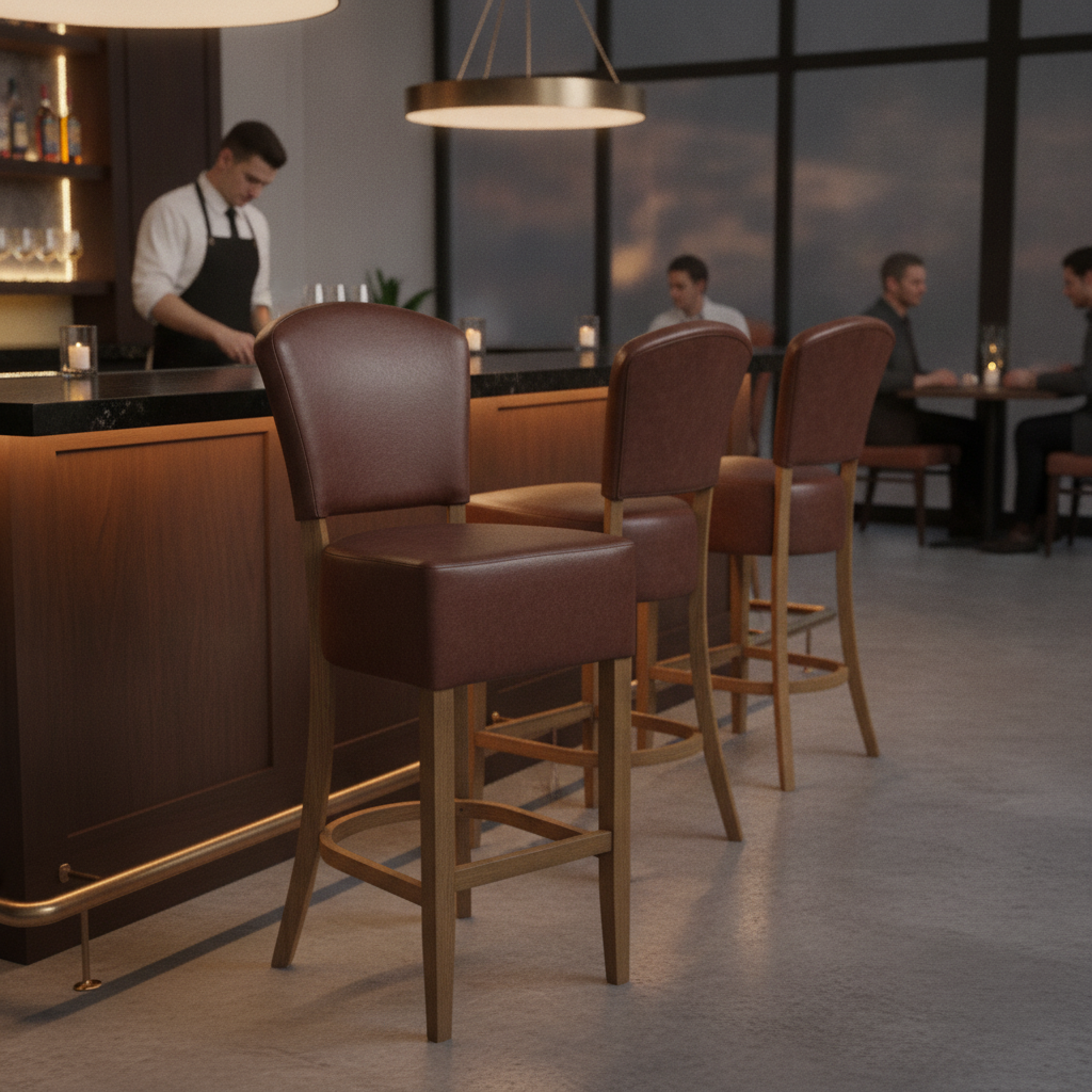 Rubber Wood Bar Chair with Bison Espresso Vinyl 1175mm for Commercial Use
