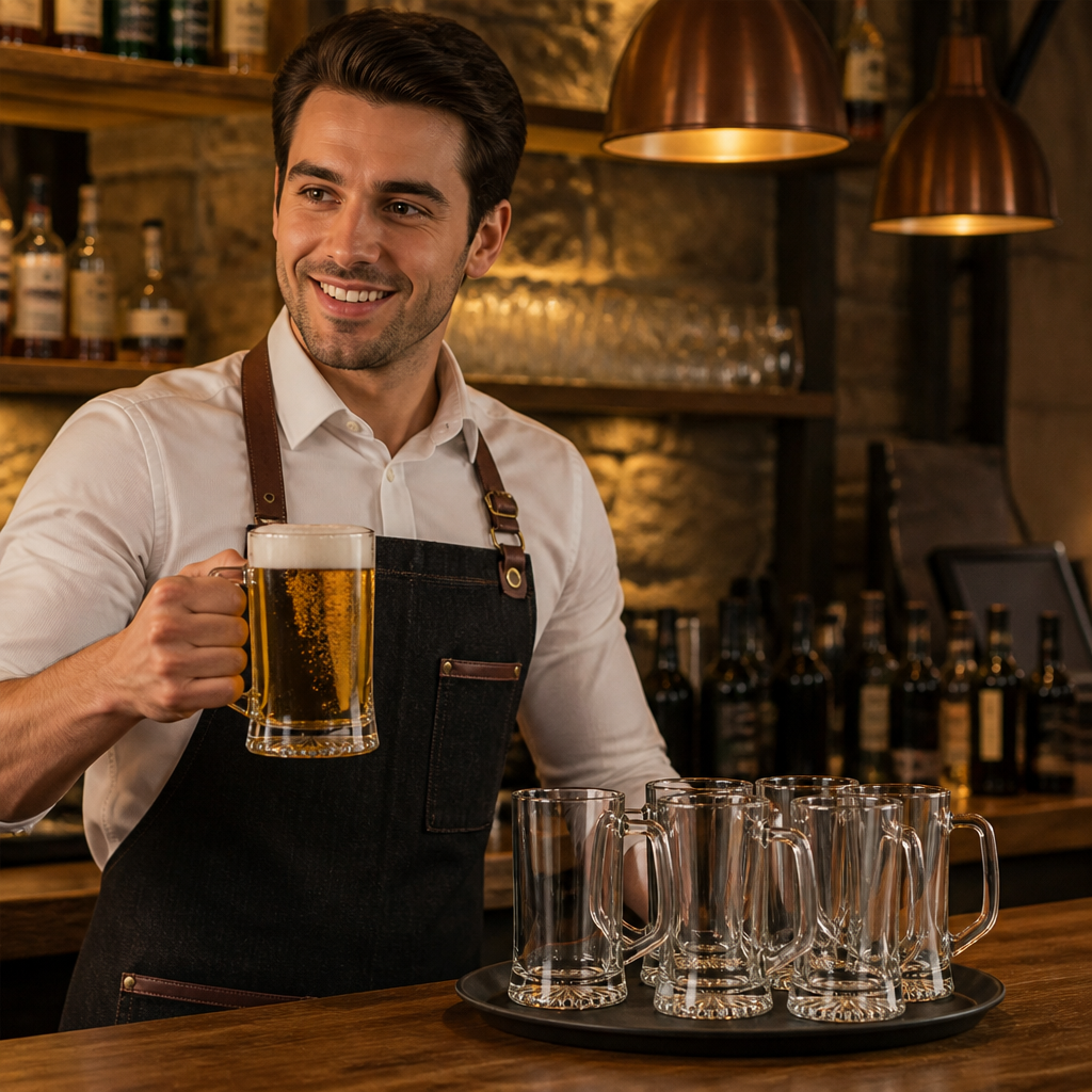 Glass Beer Mugs 620ml for Bars & Restaurants (Pack of 6)