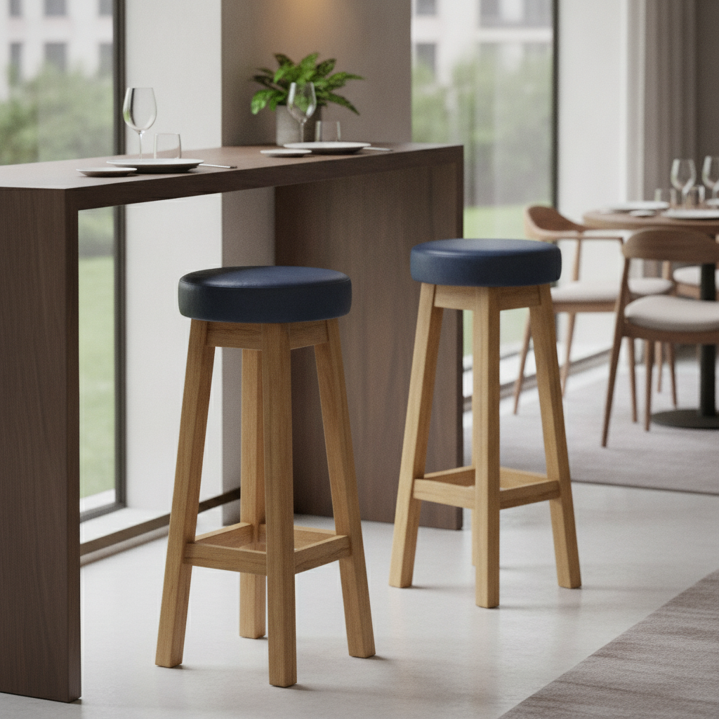 Rubber Wood High Stool with Bison Midnight Seat 760x335mm for Dining Spaces (Pack of 2)