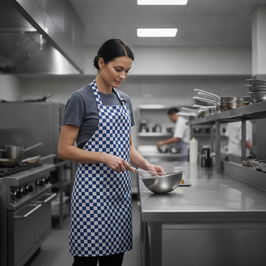 Polycotton Blue & White Checked Bib Apron for Kitchen Use