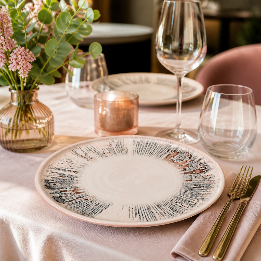 Walled Plates 210mm Pink Vitrified Ceramic for Everyday Dining (Pack of 6)