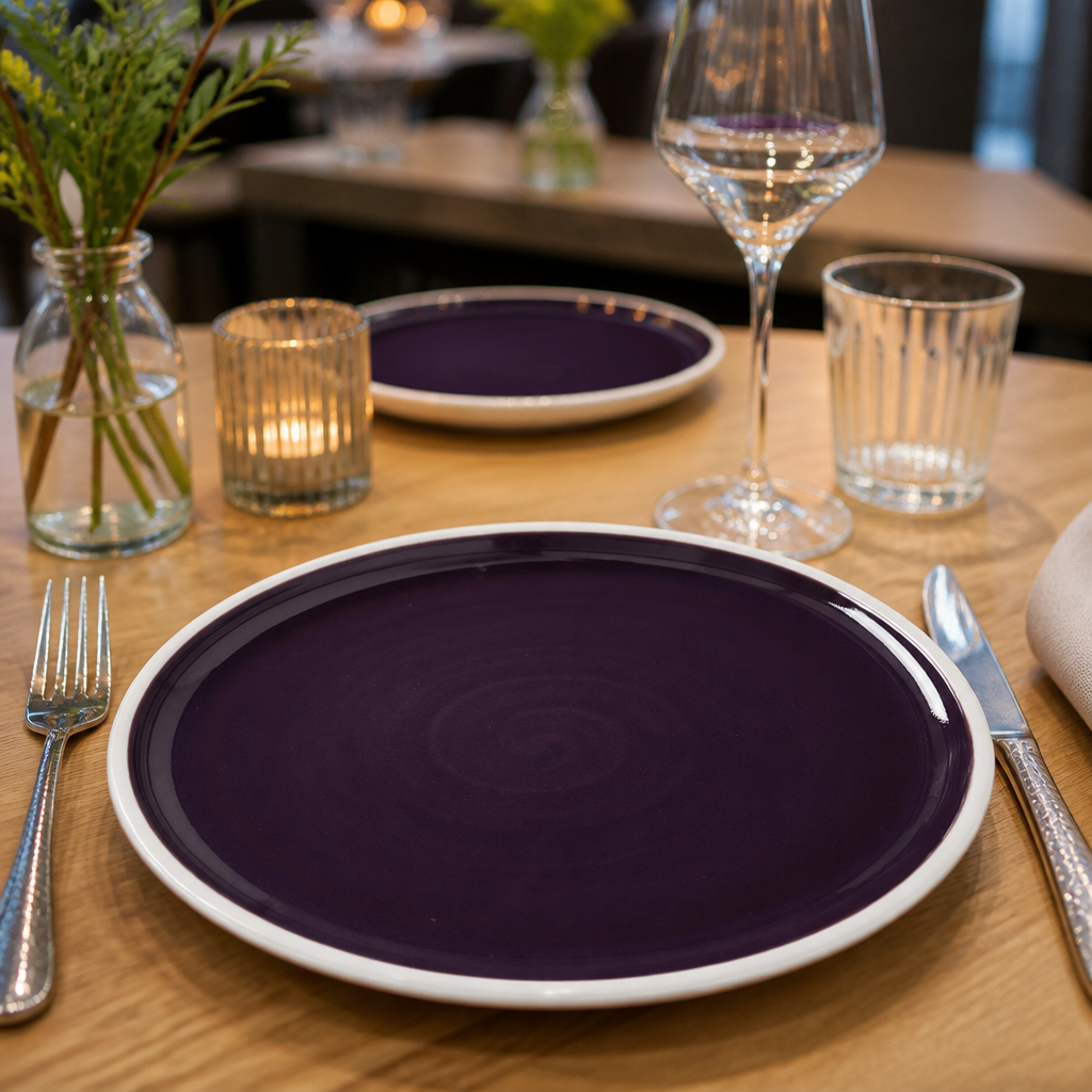 Stack Plates Interior Purple Vitrified Ceramic for Modern Dining (Pack of 12)