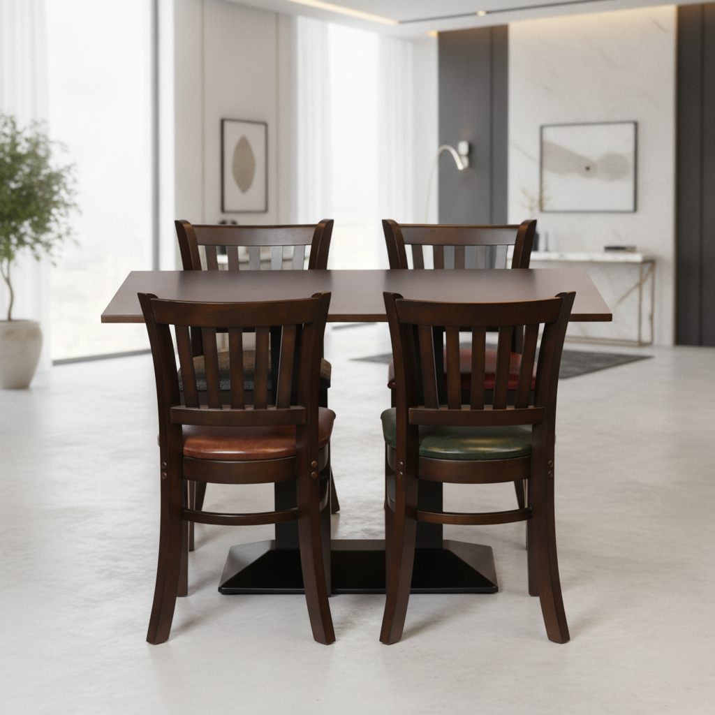 Rubber Wood Dining Table with 4 Chairs 750mm for Modern Spaces