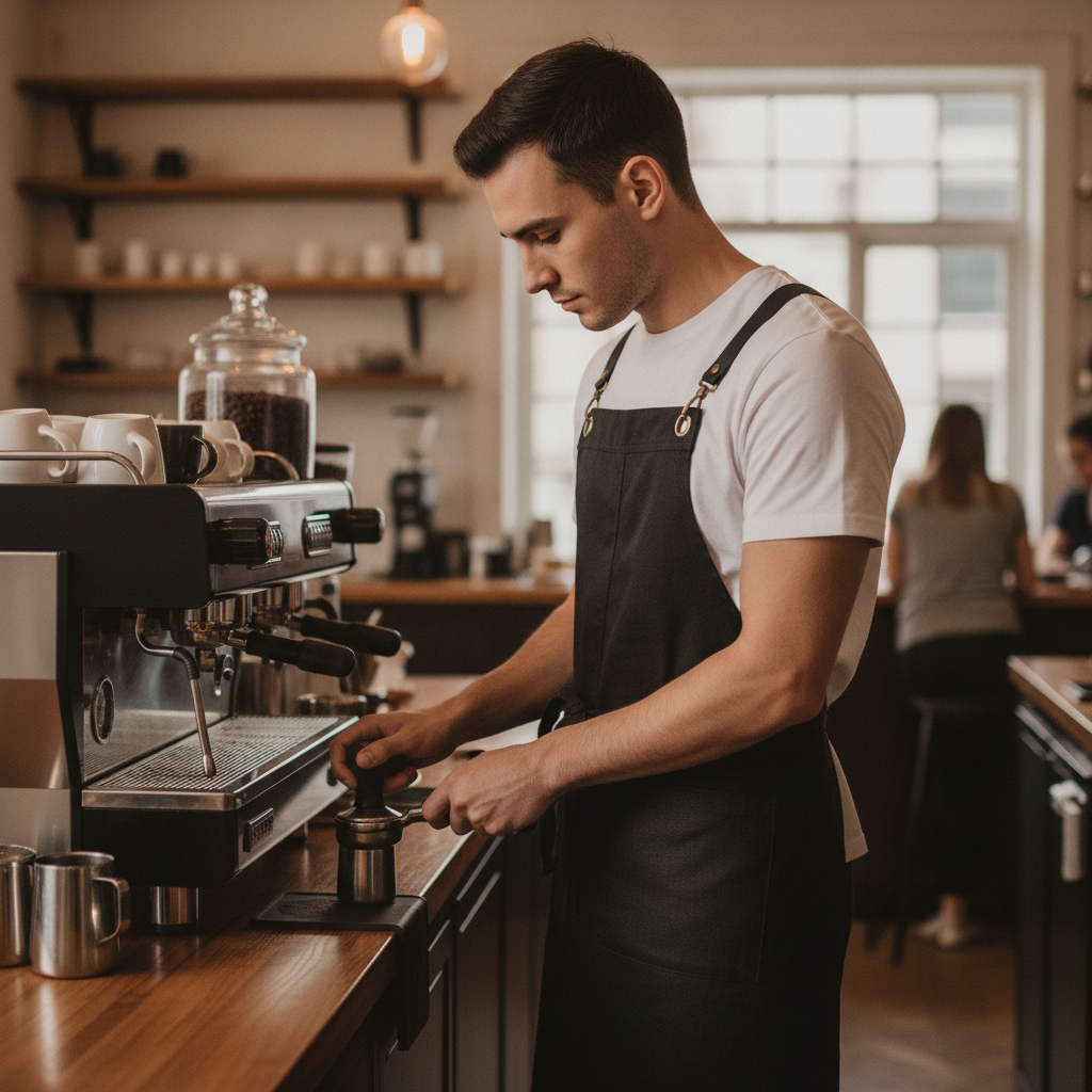 Viscose Linen Blend Black Bib Apron for Artisan Cafés