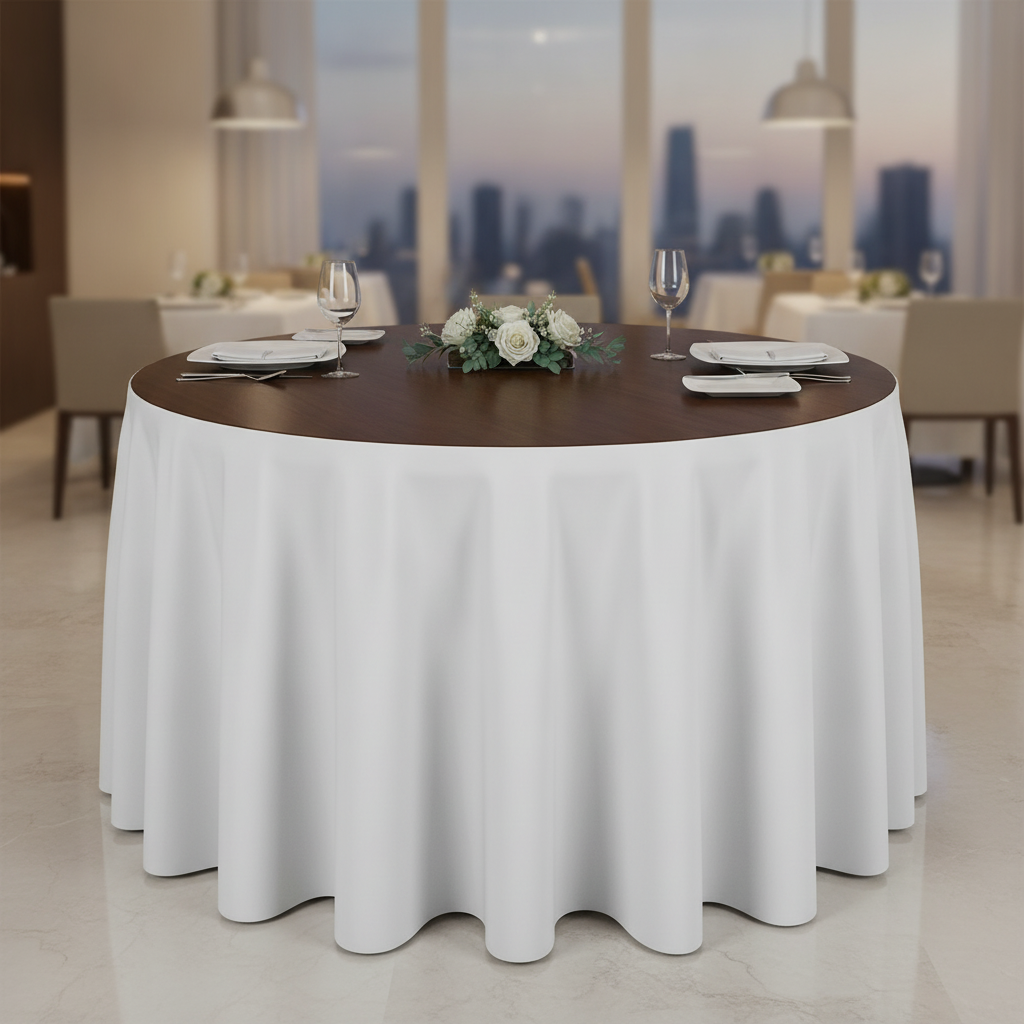 White Polyester Round Tablecloth for Elegant Dining (Various Sizes)