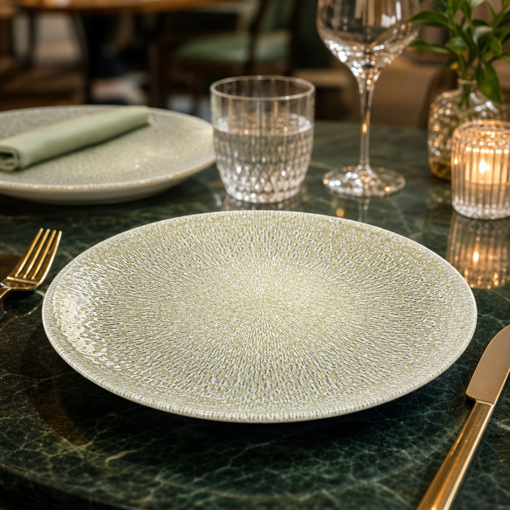 Organic Coupe Plates Glaze Green Ceramic for Elegant Dining (Pack of 12)