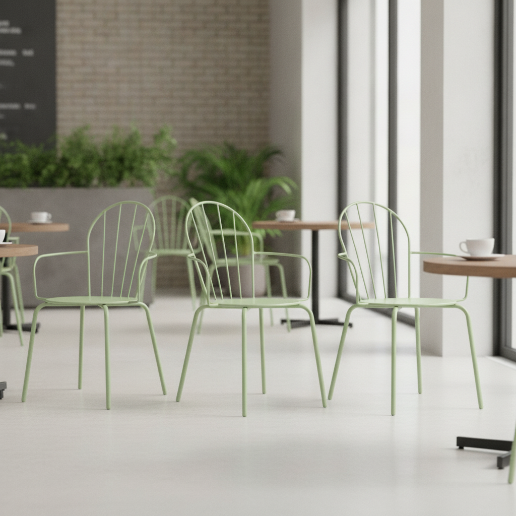 Powder-Coated Steel Light Green Armchairs 855mm for Restaurants & Cafés (Pack of 4)