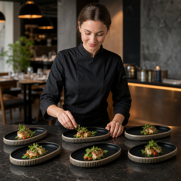 Black & Oval Plates 180x110mm White Stoneware, Stoneware, pack of 6
