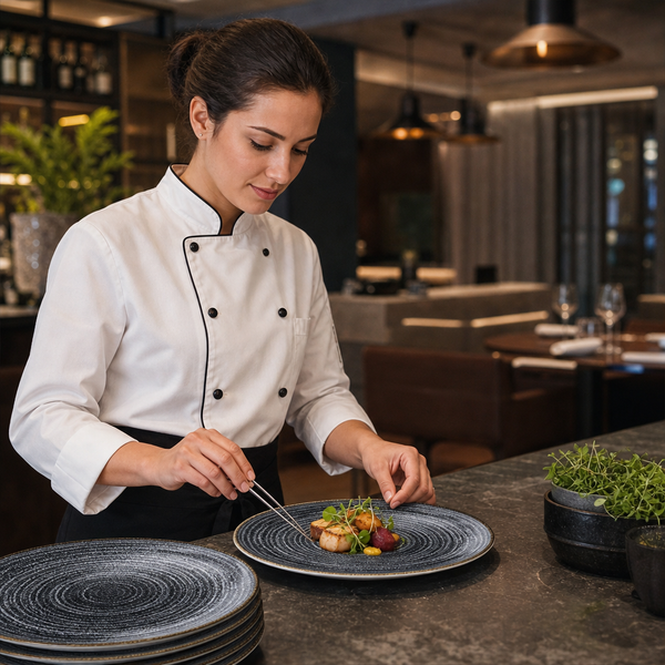 Coupe Plates Black Charcoal Porcelain, Porcelain, pack of 12