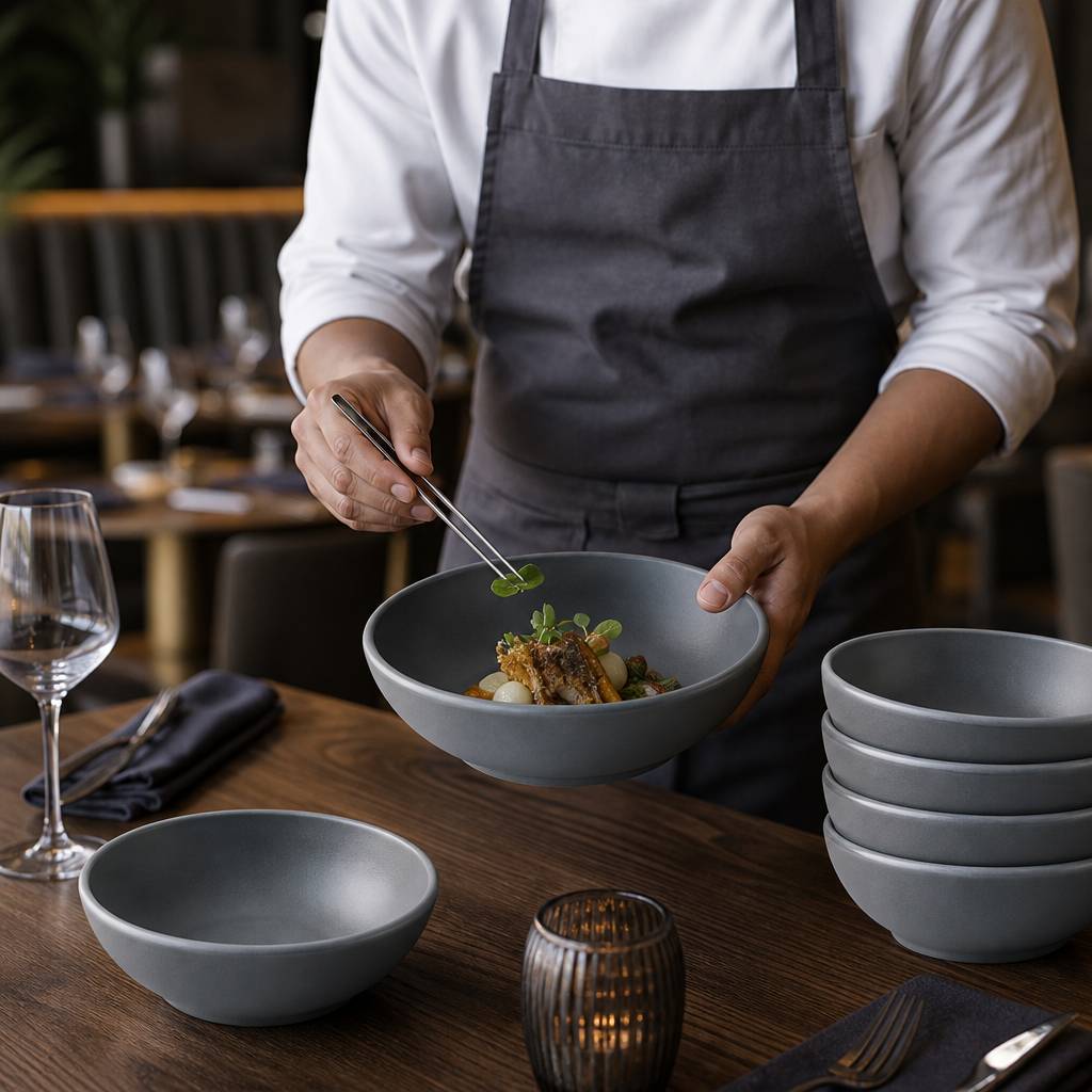 Bowls 113.6Ltr Grey Vitrified Ceramic for Dining (Pack of 6)