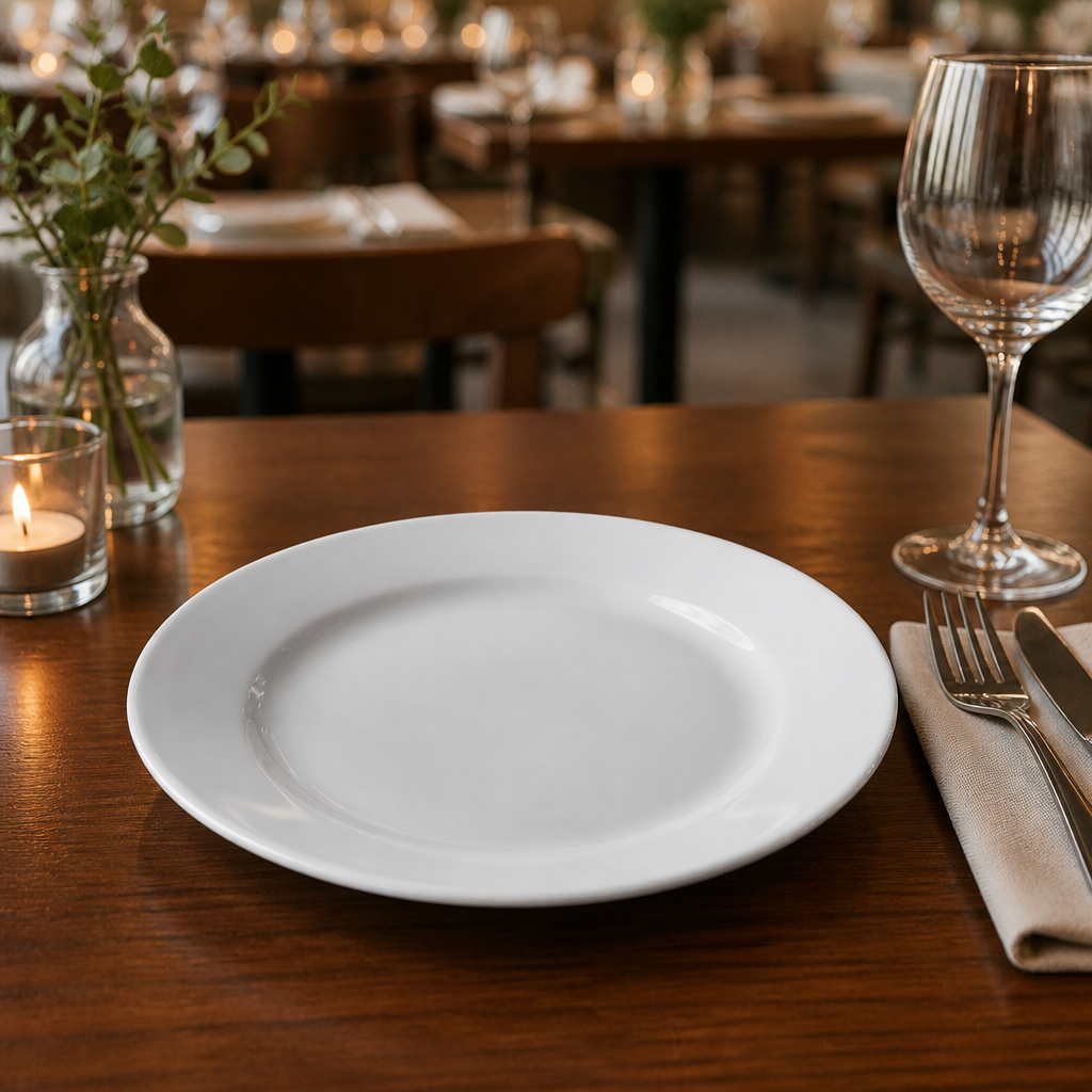 Wide Rimmed Plates 202mm Porcelain for Restaurants & Cafés (Pack of 12)