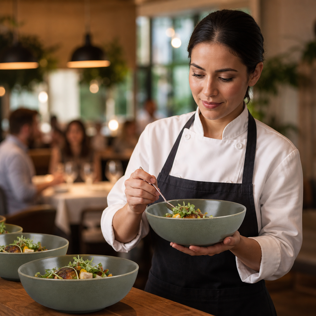 Deep Bowls 225mm Green Stoneware for Restaurants & Cafés (Pack of 4)