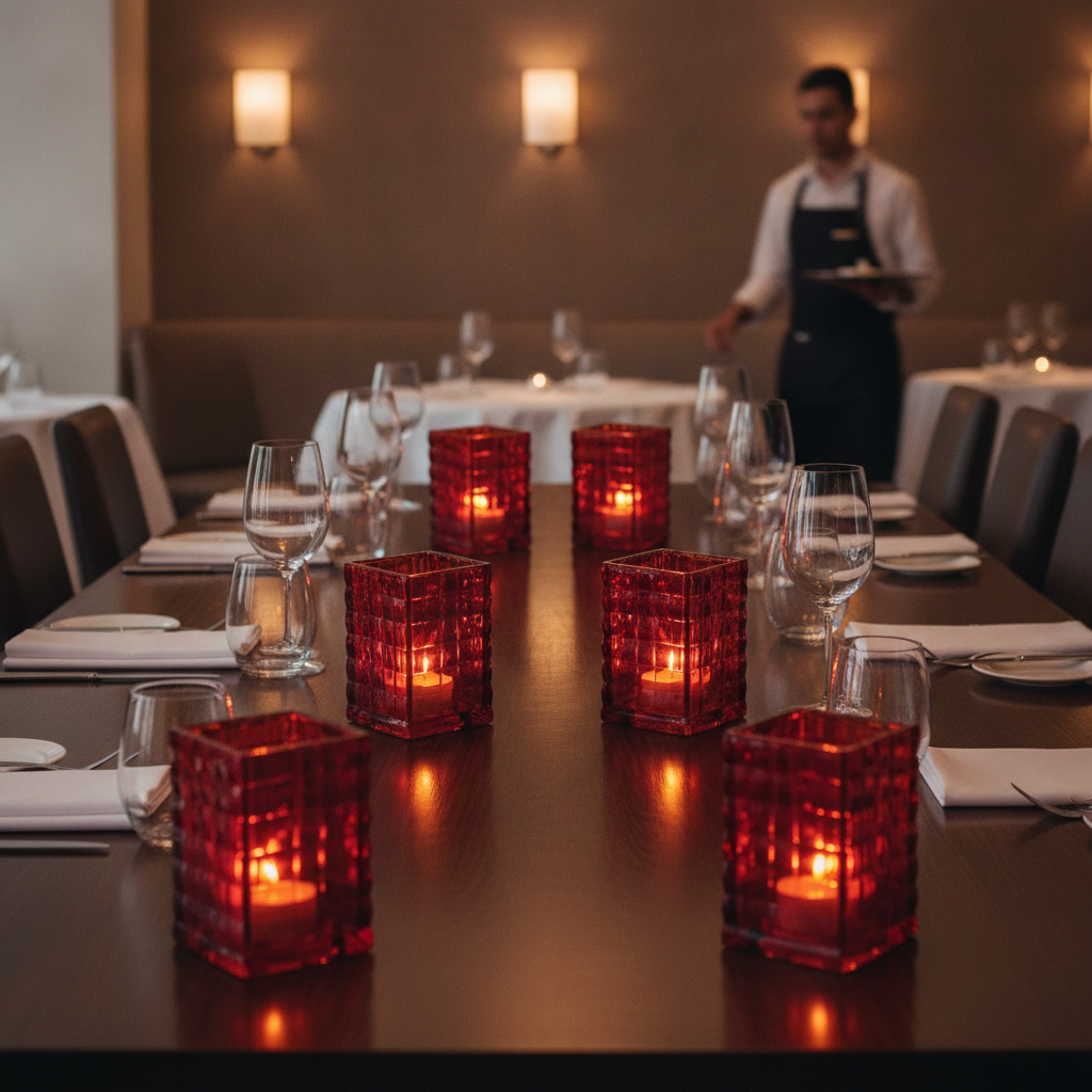 Ruby Glass Optic Block Lamp 67mm for Dining Ambiance (Pack of 6)