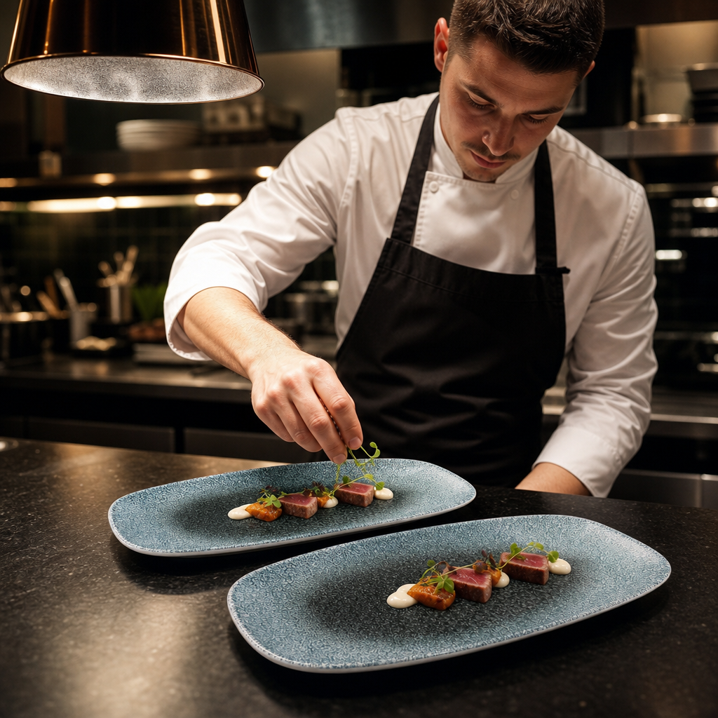 Chefs Oblong Plates Blue Vitrified Ceramic for Catering & Hospitality (Pack of 12)