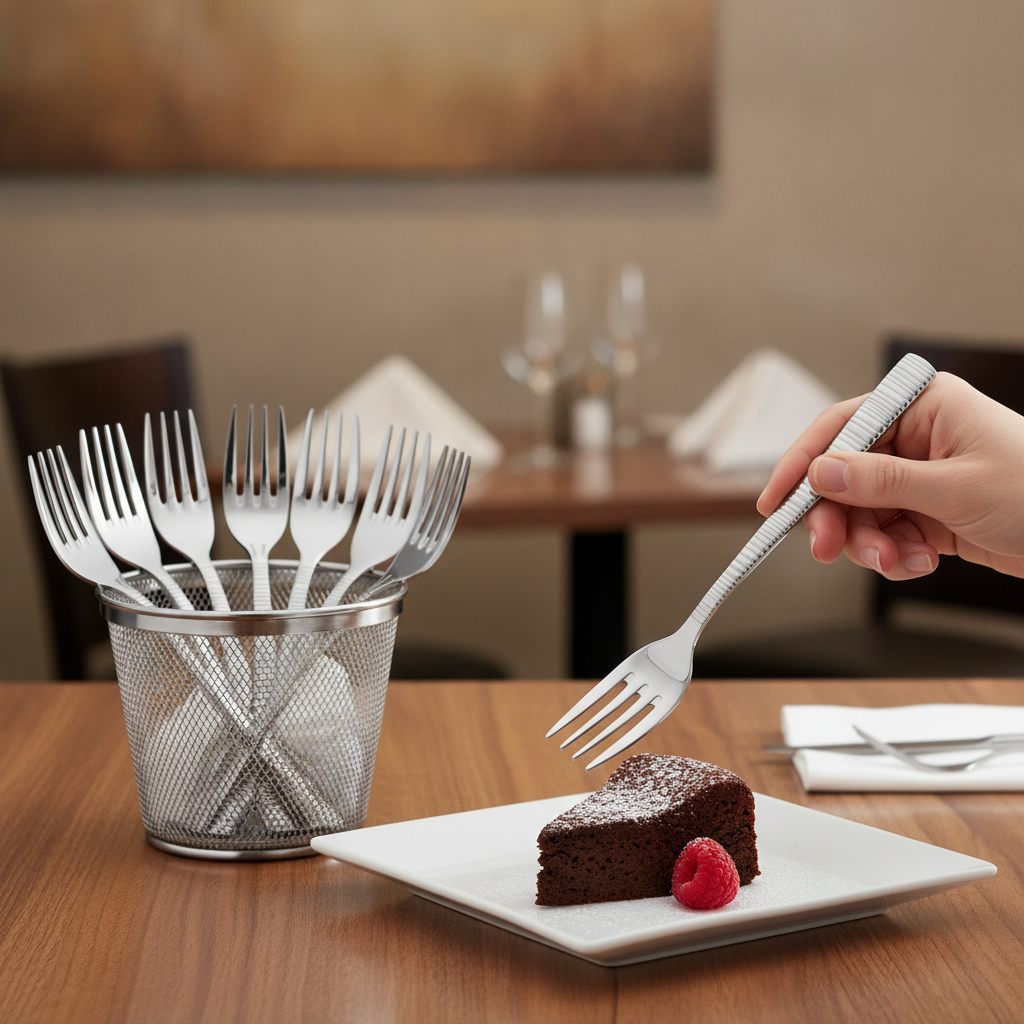 Stainless Steel Dessert Forks with Embossed Design for Dining (Pack of 12)