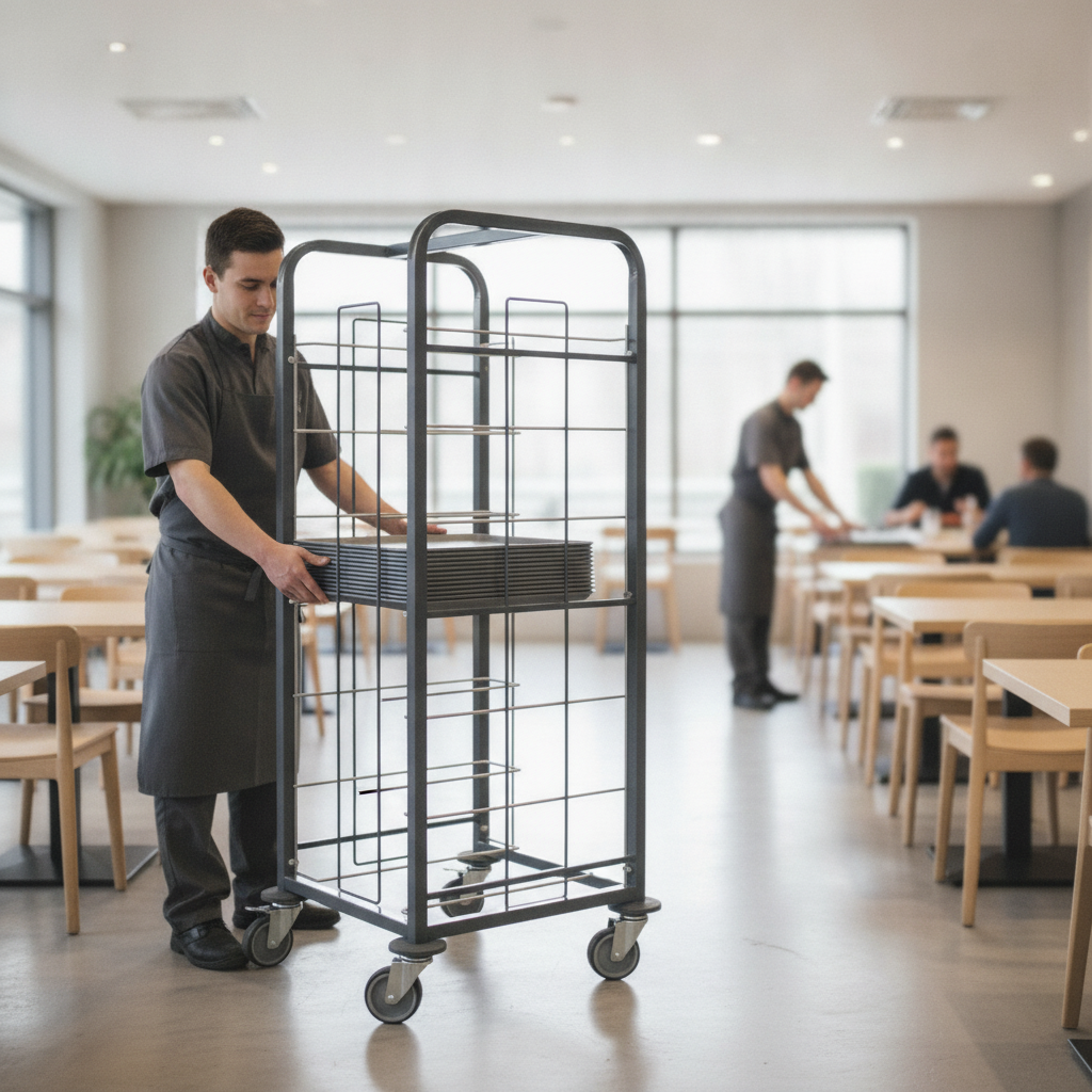 Steel 7-Shelf Tray Clearing Trolley for Cafeterias & Canteens