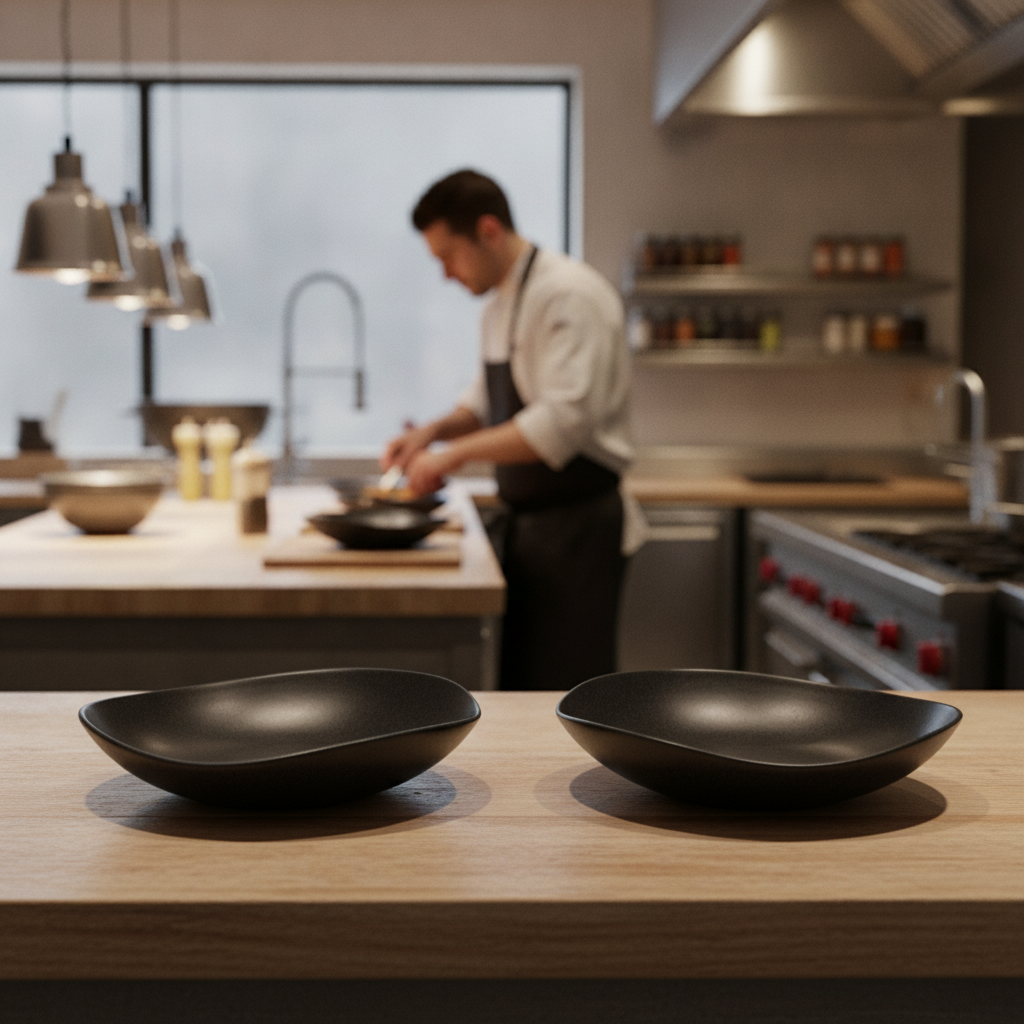 Melamine Granite Black Buffet Bowls 380mm for Catering (Pack of 2)