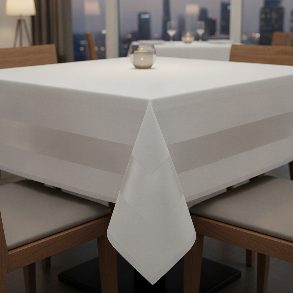 Cotton White Satin Band Tablecloth for Elegant Dining