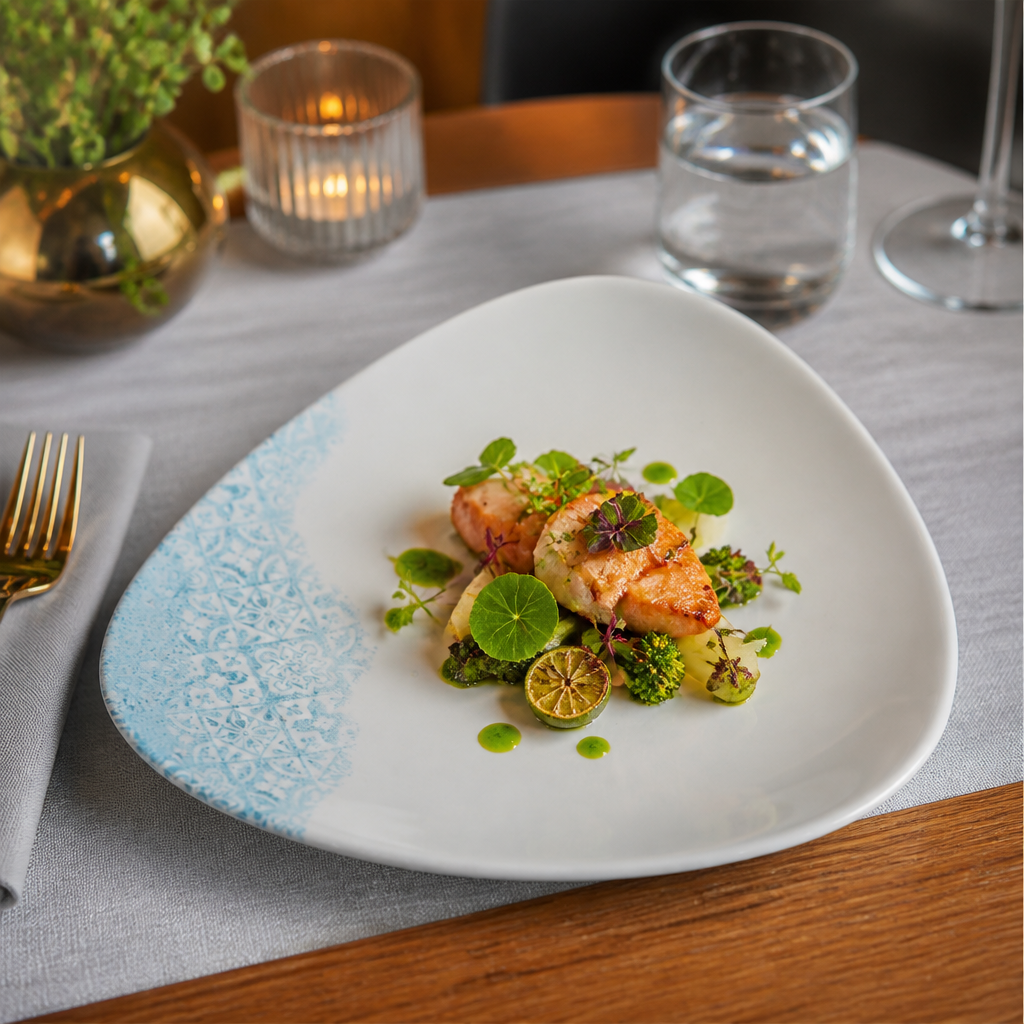 Triangle Plates Aqua Vitrified Ceramic for Dining Experiences (Pack of 12)